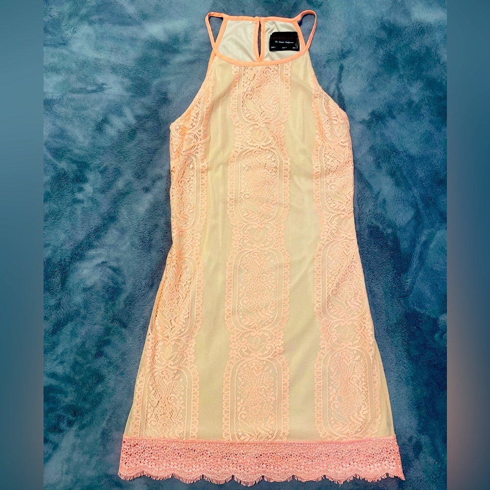Peach/Pink Lace Overlay Dress